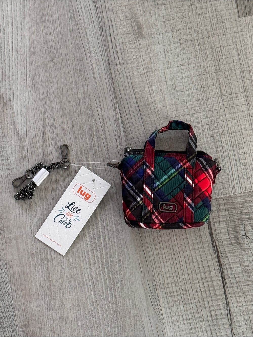 LUG Quilted Plaid Mini pouch Tote Bag - go go tartan Red/Green